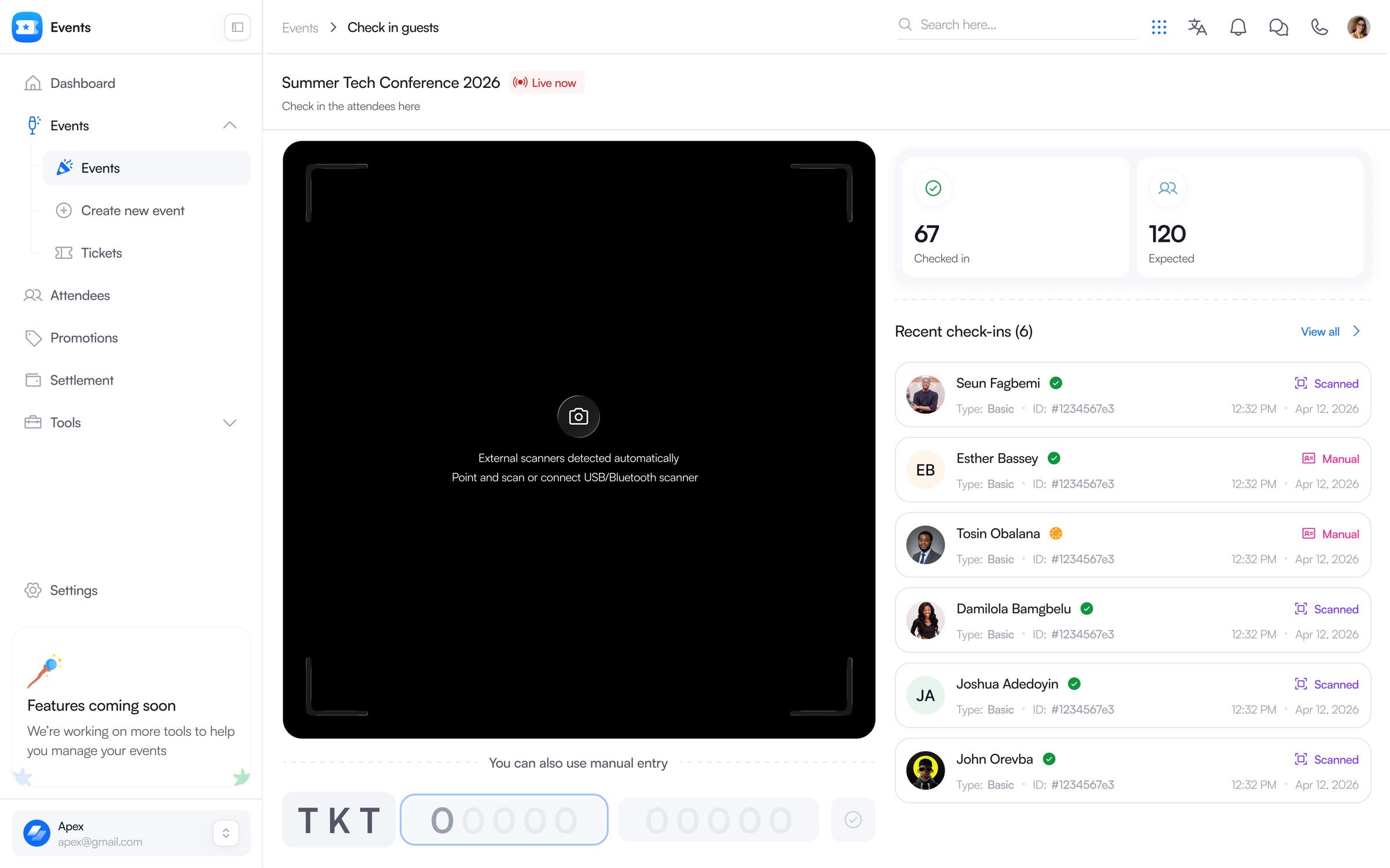 Guest check-in scanner ready state