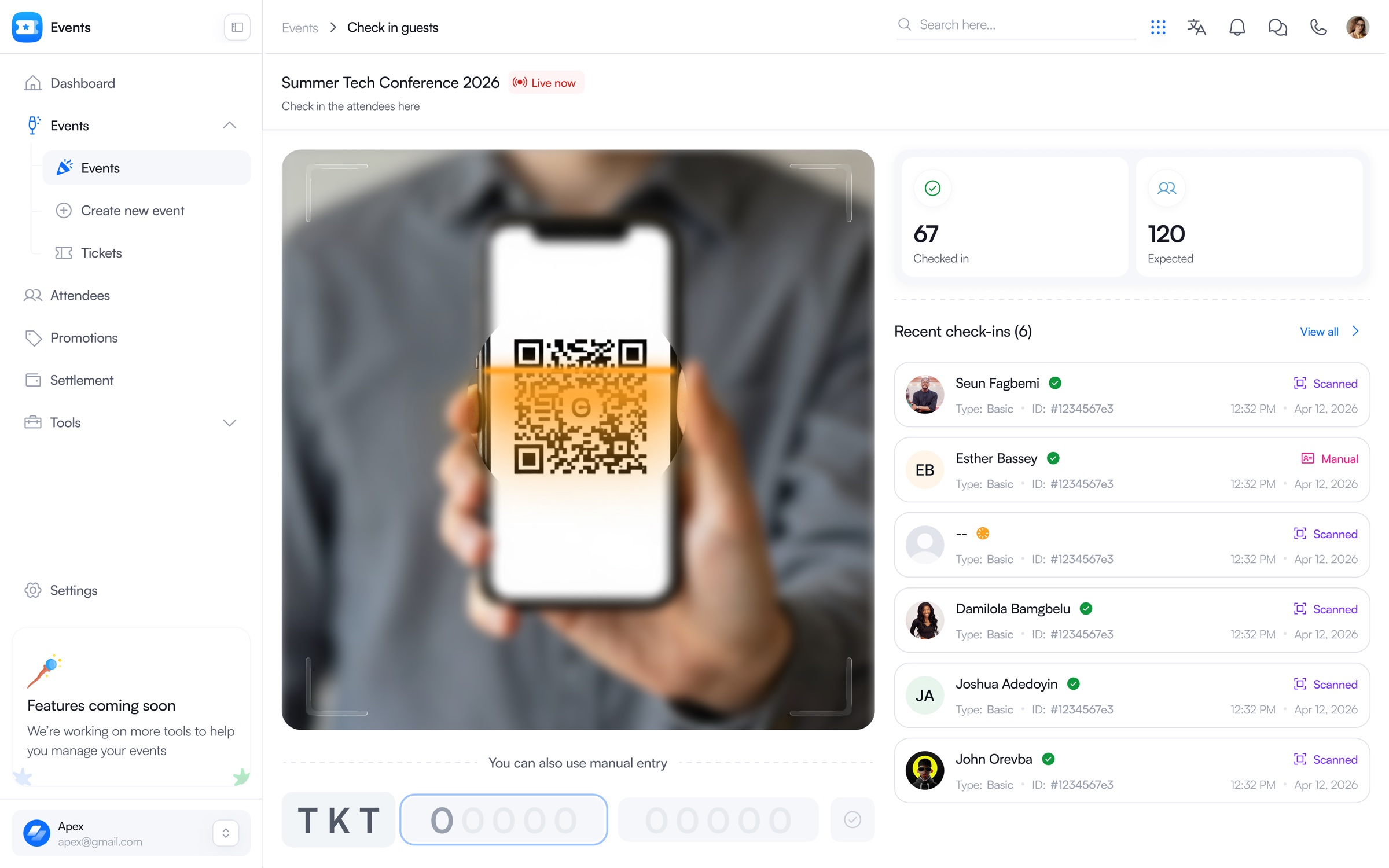 Guest QR code being scanned
