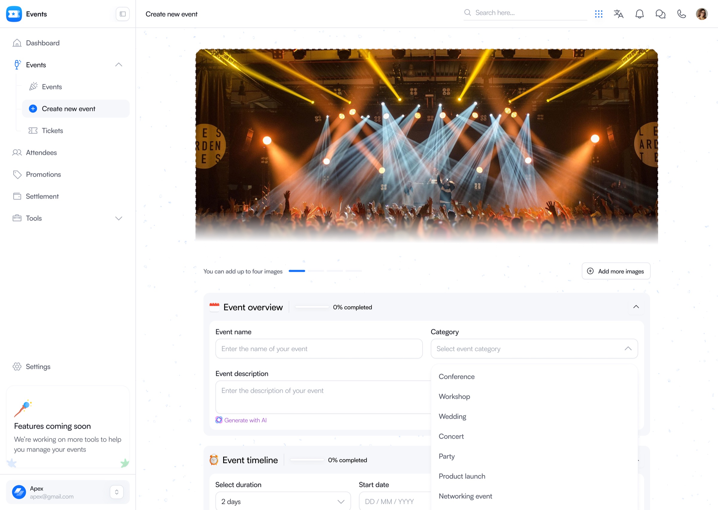 Events OS event creation flow