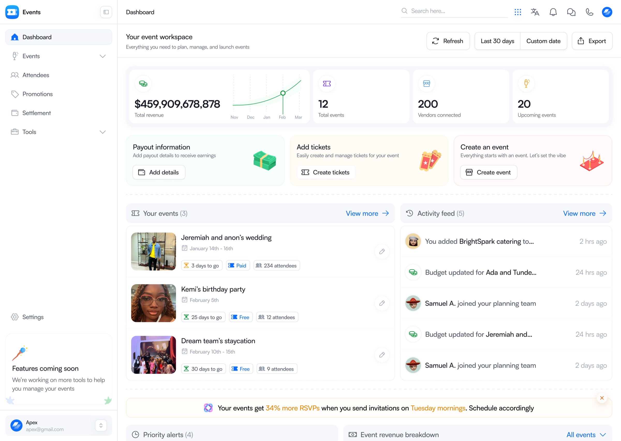 Events OS dashboard