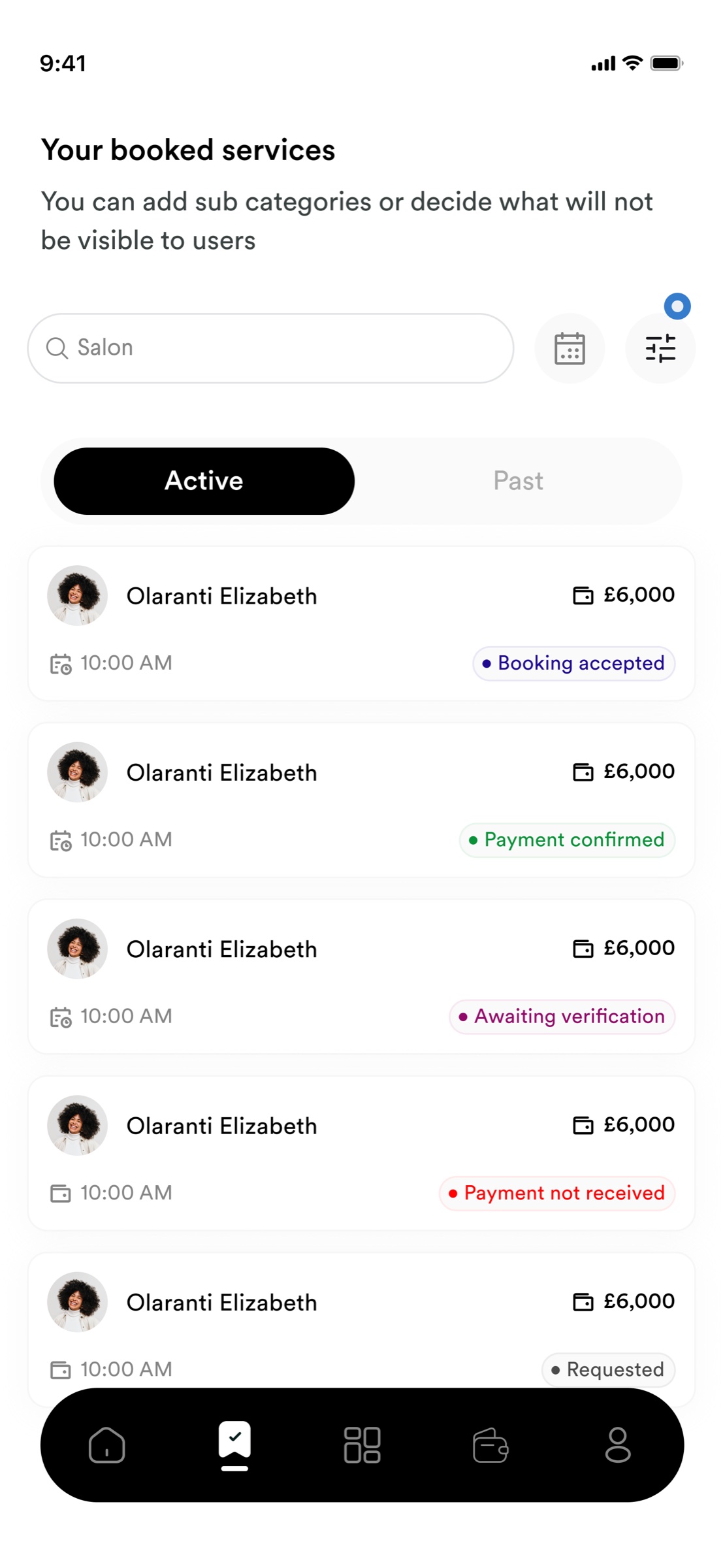 Booking status list