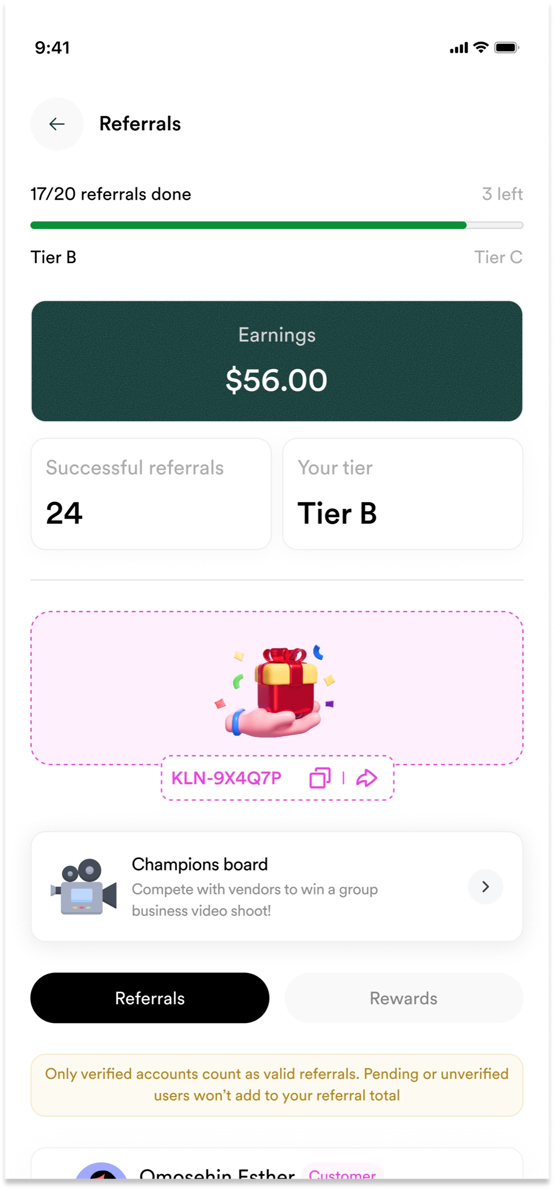 Referral progress dashboard