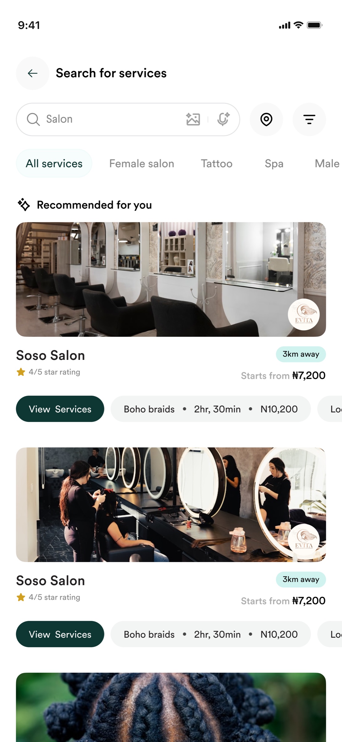 Service search results