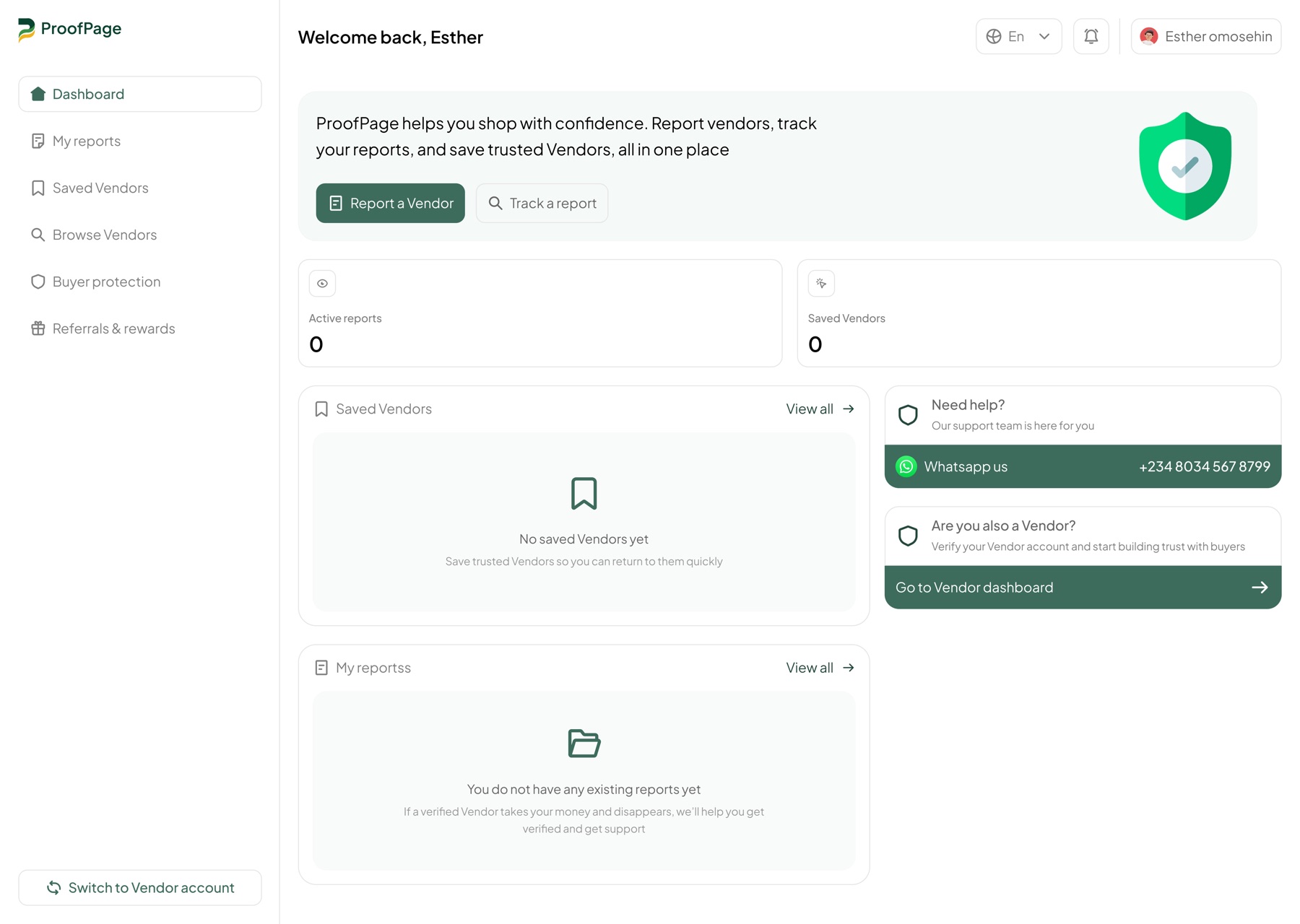 ProofPage buyer dashboard