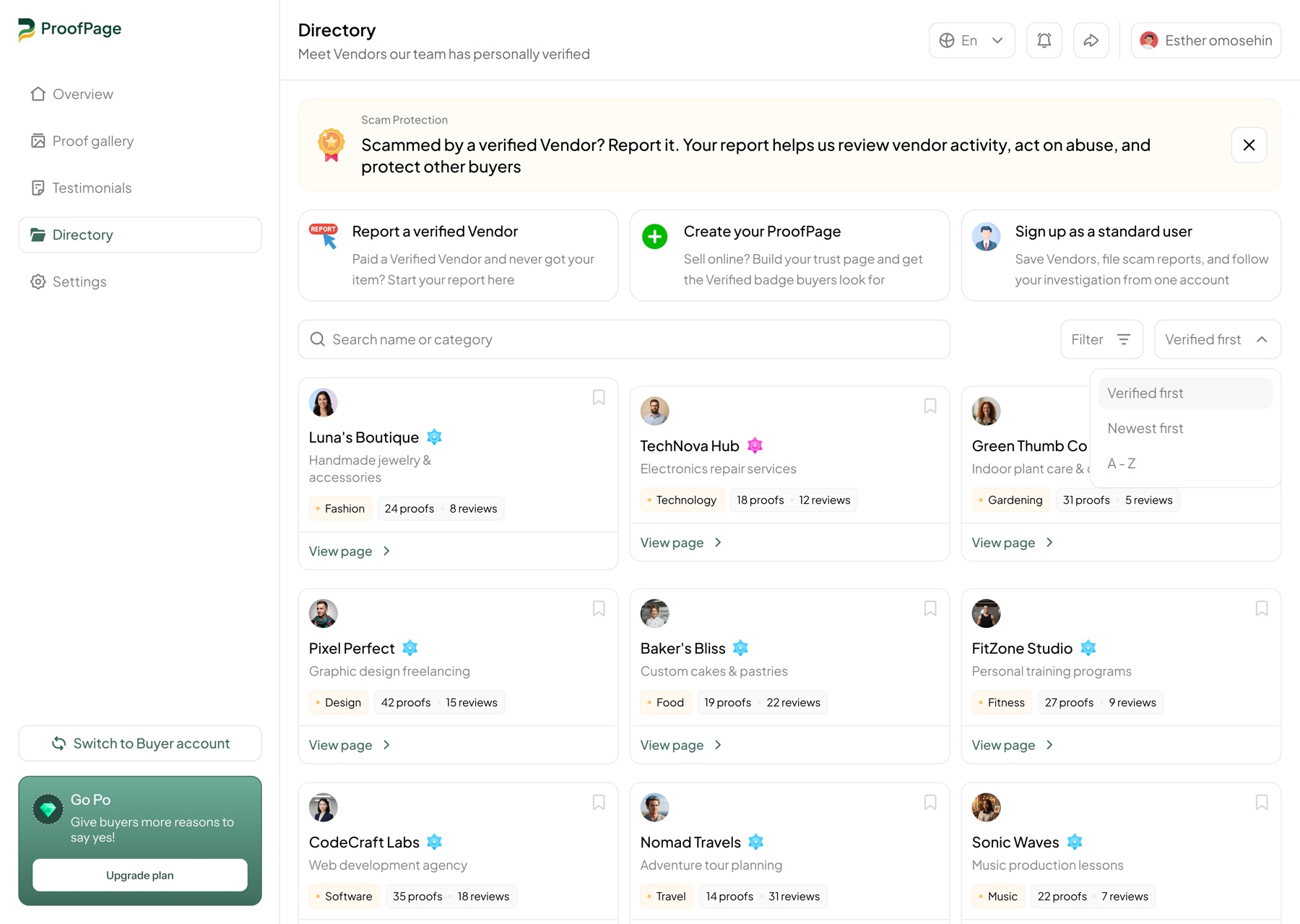 ProofPage verified vendor directory
