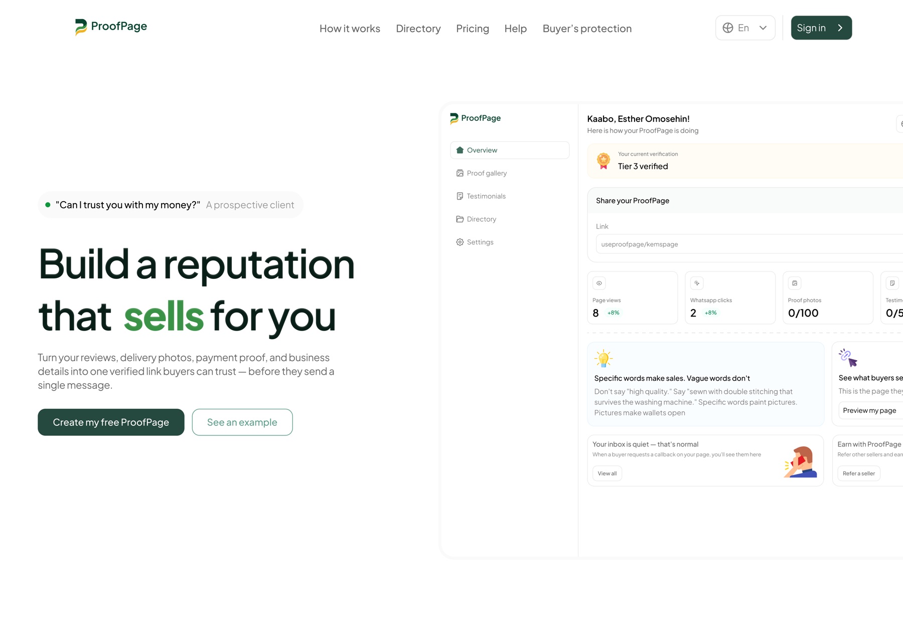 ProofPage trust and verification experience