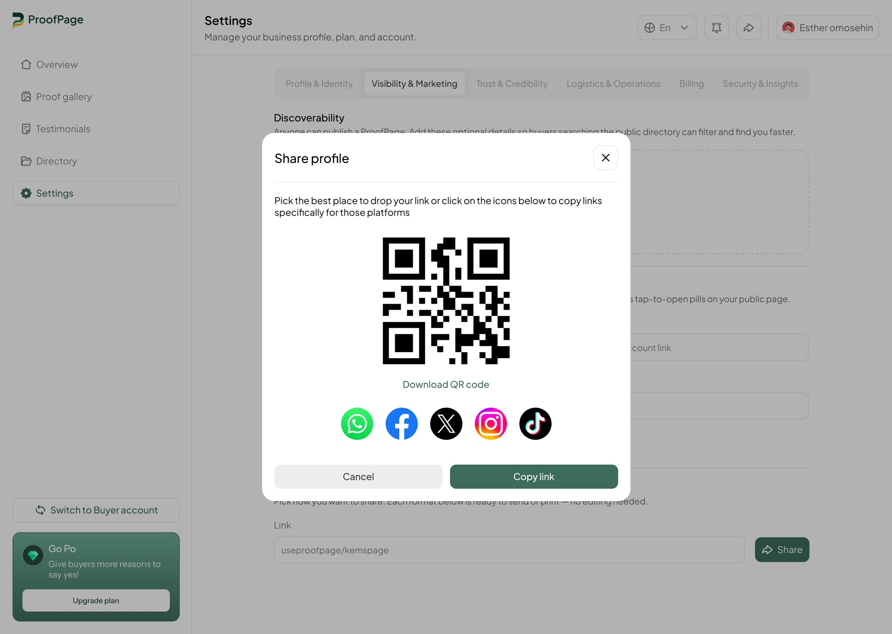 ProofPage profile sharing tools